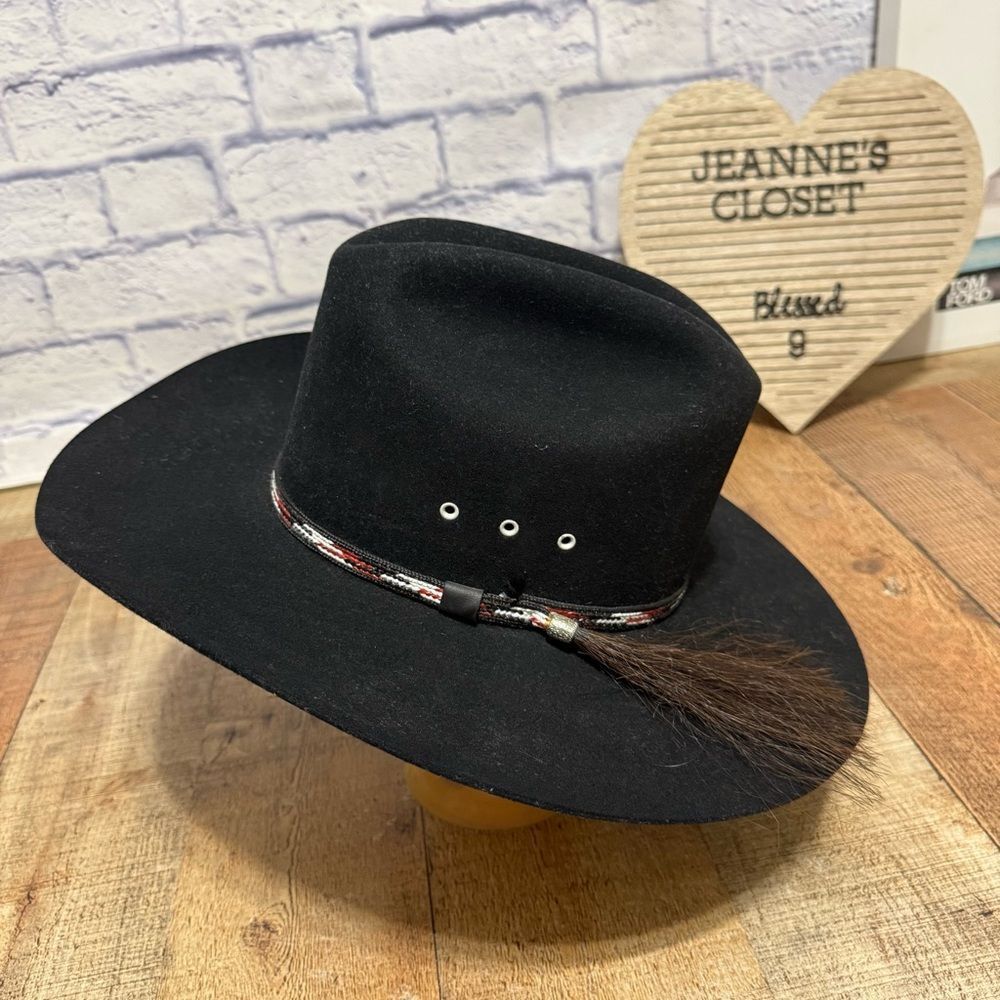 Vintage Bailey Cowboy Black Hat Size 7 Oval Rodeo Western X Double X Fur Blend
